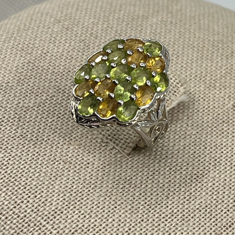Vintage 925 Sterling Silver Ring with Vibrant Green & Yellow Gemstones - Picture 8 of 16